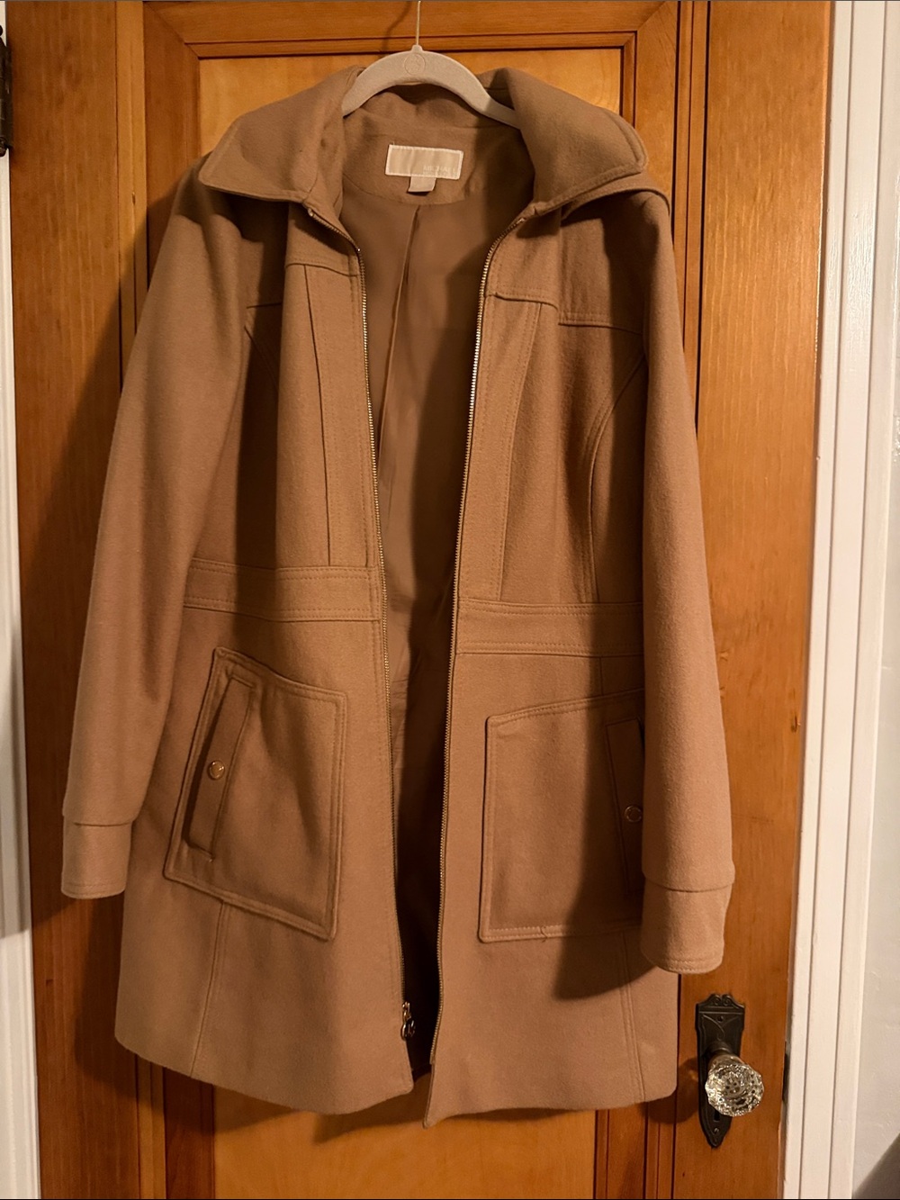 Michael Kors Camel Zip-Front Wool-Blend Pea Coat